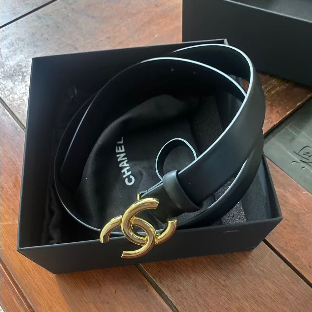 Chanel CC Logo Belt Black Leather Designer Belt 85cm